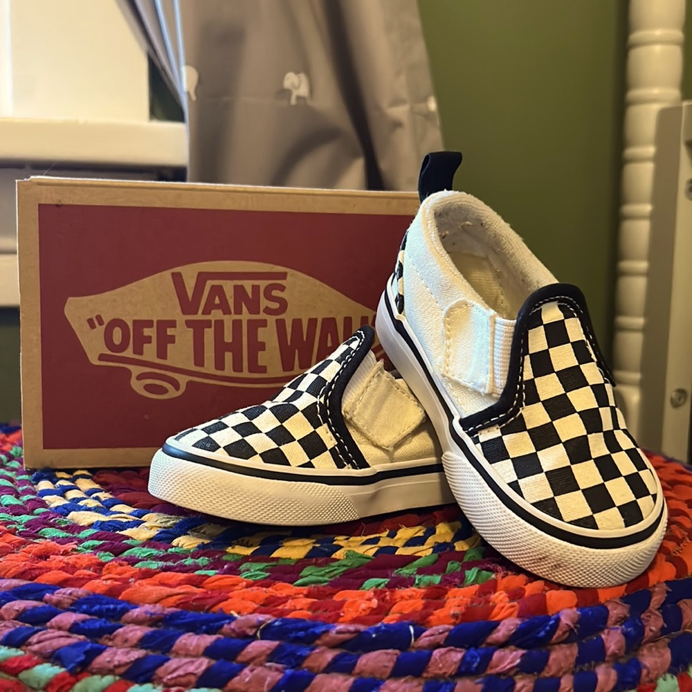 EUC Vans Checkerboard Slip-Ons 4.5T Sneakers Velcro Closure Toddler